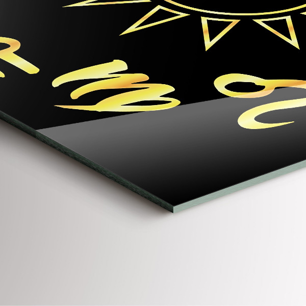 Štvorcové nástenné hodiny Zlaté astrologické znamenia na čiernom pozadí.