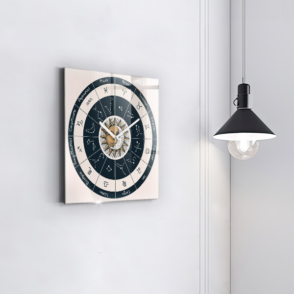 Štvorcové nástenné hodiny Súhvezdia zverokruhu na modrom pozadí