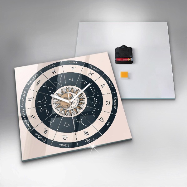 Štvorcové nástenné hodiny Súhvezdia zverokruhu na modrom pozadí