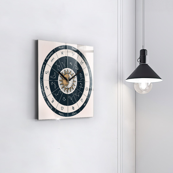 Štvorcové nástenné hodiny Súhvezdia zverokruhu na modrom pozadí