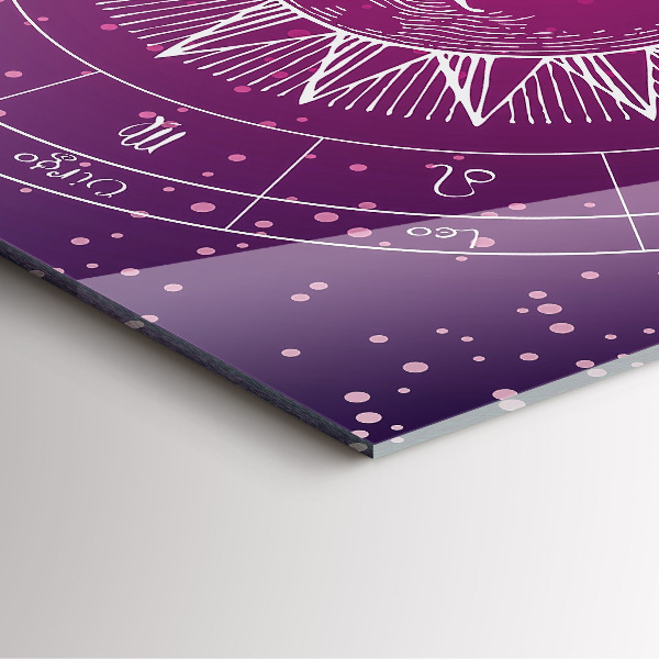 Štvorcové nástenné hodiny Súhvezdia zverokruhu na fialovom pozadí