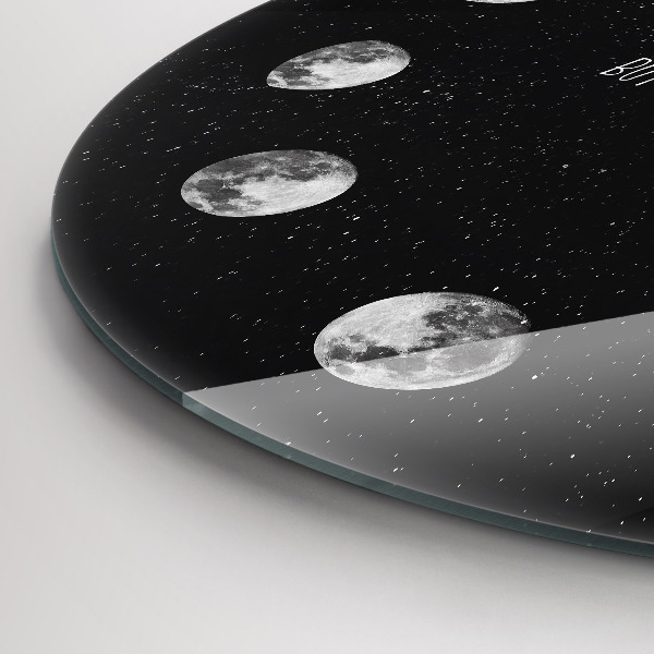 Okrúhle sklenené hodiny Fázy mesiaca a nápis